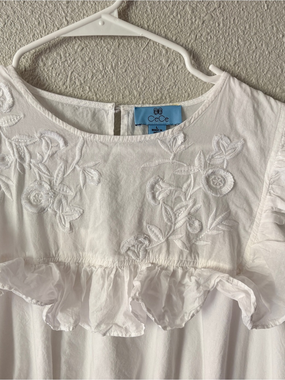 CeCe Island Time Embroidered Ruffle Smocked Midi Dress White Ivory NWT Size L - Picture 3 of 7